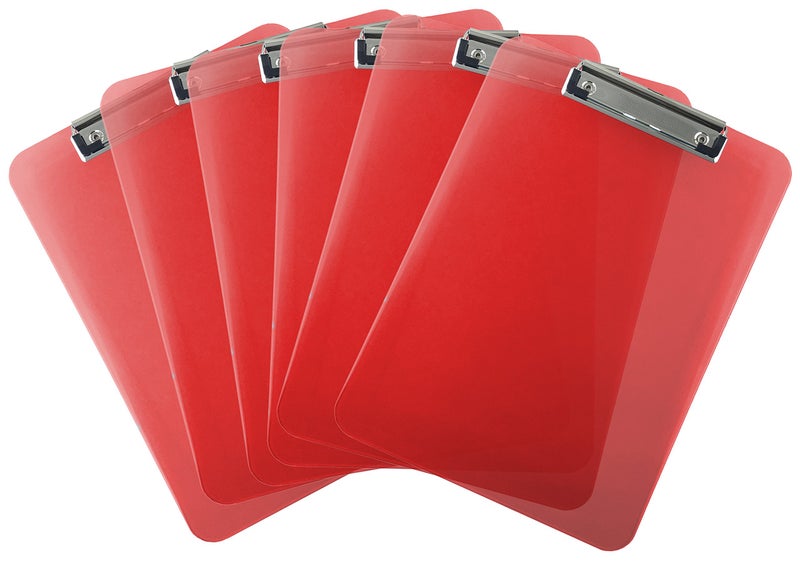 Trade Quest Plastic Clipboard Transparent Color Letter Size Low Profile Clip (Pack of 6) (Red) - Image 1